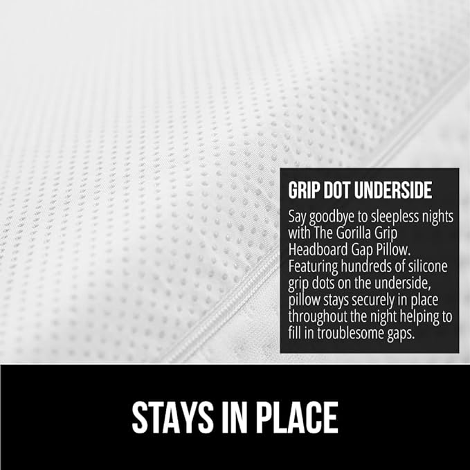 GORILLA GRIP Patent Pending Queen Bed Wedge Pillow Headboard Gap Filler, US Designed, Comfortable Supportive High Density Foam Pillows, Stay in Place Gripping Dots, Wedges Between Mattress, White