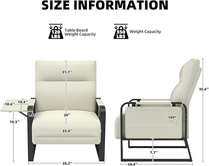 Upholstered Accent Chairs Set of 2, Modern Faux Leather Sofa Chairs with Foldable Side Tray Table & Storage Pocket, Small Accent Sofas for Living Room, Bedroom, Beige