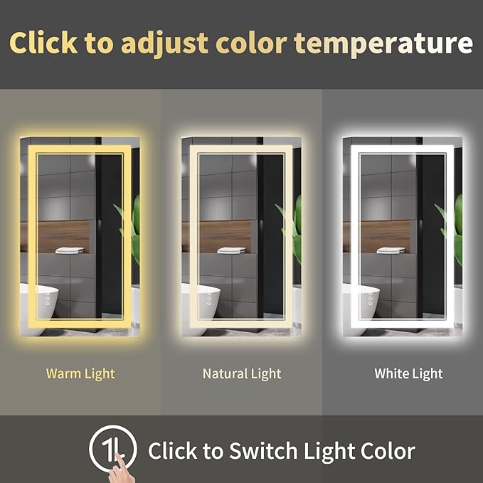 44 x 32 Inch LED Bathroom Mirror, Front Light and Backlit Lighted Vanity Mirror, Anti-Fog, Dimmable Memory, Shatterproof, Wall-Mounted