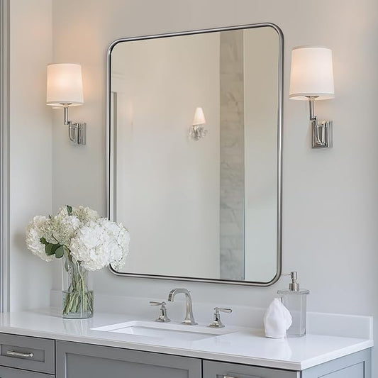 ANDY STAR Wall Mirror for Bathroom, 30x36 Inch Brushed Nickel Bathroom Rectangle Mirror, Modern Rectangular with Thick Tube Metal Frame for Vanity Over Sink, Horizontal/Vertical