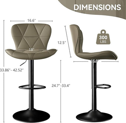 Bar Stools Set of 3,Adjustable Swivel Barstools, Faux Leather Bar Chairs,Upholstered Counter Height with High Backrest for Kitchen Island, Dark Khaki