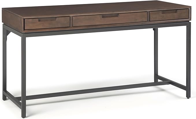 SIMPLIHOME Banting Desk - 60-Inch Wide Solid Hardwood and Metal Writing Desk in Walnut Brown, Modern Industrial Home Office Computer Table for Study with 2 Drawers and Flip-Down Keyboard Tray