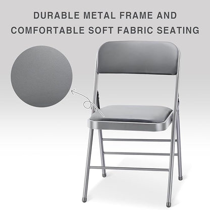 cyclone sound 4 Pack Folding Chairs with PU Padded Cushion and Back, Commercial Grade Metal Chairs with Comfortable PU Leather Cushion for Home and Office, for Indoor and Outdoor Events (4, Gray-PU)