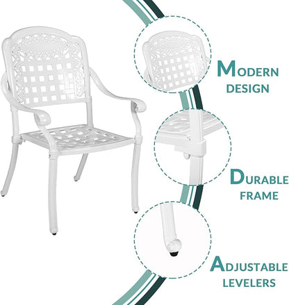 MEETWARM 9-Piece Outdoor Furniture Dining Set, All Weather Cast Aluminum Patio Garden Set with 8 Chairs,1 Oval Table, 2" Umbrella Hole, White