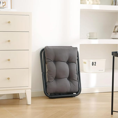 LITA Folding Footrest Stool, Portable Ottoman Foot Rest, Upholstered Small Foldable Ottoman with Detachable Thick Cotton Cushion Padded Sofa Stool for Living Room, Bedroom, Dark Grey Set