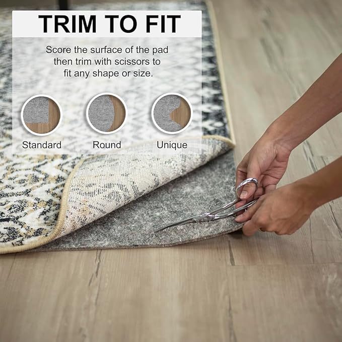 Mohawk Home 8' Square Non Slip Grip Rug Pad 3/8" Thick Dual Surface Felt Cushion + Rubber Gripper - Safe for All Floors