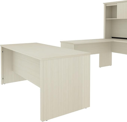 Bestar Logan 66W U or L-Shaped Executive Office Desk with Pedestal and Hutch in White Chocolate