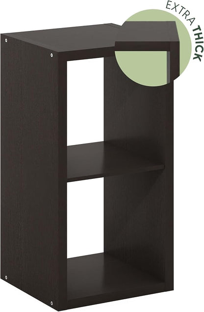 Furinno CUBICLE Book Shelf, 2-Cube Thick Frame Bookshelf, Horizontally & Vertically Reversible Bookcase with Open Back, 14.6 x 15.9 x 30, for Living Room, Bedroom, Home Office, Black Dark Oak