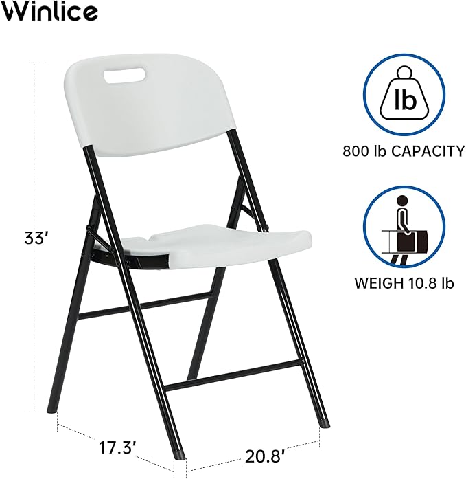 4 Pack Thicker 800 LBS White Folding Chairs, Commercial Grade Folding Chair, Foldable Chairs for Events