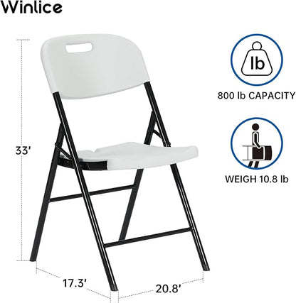 6 Pack Thicker 800 LBS White Folding Chairs, Commercial Grade Folding Chair, Foldable Chairs for Events