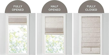 Madison Park Kyler Cordless Roman Shades - Single Panel, Lightweight Linen Blend Fabric, Natural Design, Easy Installation, Light Filtering Window Blind, Bedroom, Living Room Decor 34" W x 64" H Grey