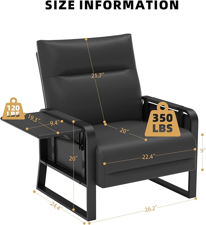 Faux Leather Accent Chairs Set of 2 with Flip Up Tray Tables Soft Backrest for Living Room Office Bedroom Modern Accent Chairs, Black