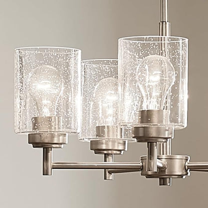 Kichler Winslow 19.75" Chandelier in Brushed Nickel, 5-Light Chandelier for Dining Room, Living Room, or Bedroom, Clear Seeded Glass, (19.75" W x 16" H), 44030NI