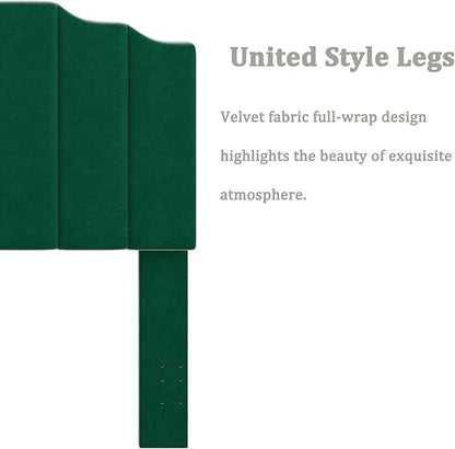Queen Size Headboard Only, Velvet Wall Mounted Headboard Queen/Full Size for Adjustable Bed, Modern Vertical Channel Design with Curved Tufted Upholstered Head Board, Jade Green