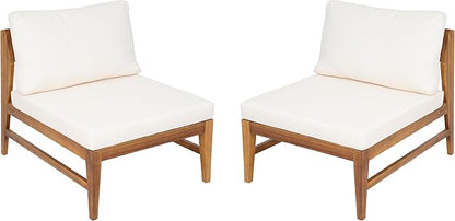 Christopher Knight Home Suri Set of 2 Acacia Wood Lounge Chair Outdoor, Contemporary Accent Chair Set with Weather Resistant Cushion, Deep Seating Armless, Comfy Patio Chairs, Teak + Cream
