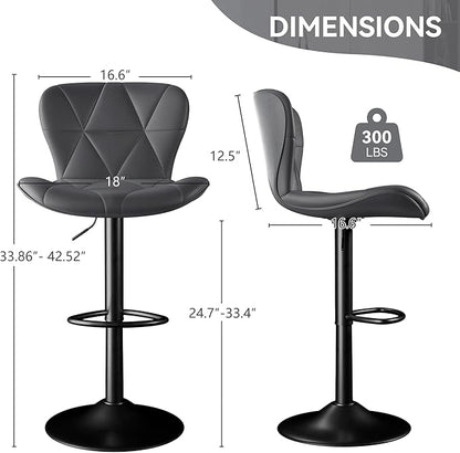 Bar Stools Set of 2, Adjustable Swivel Barstools,Counter Height Barstools with Backs Faux Leather Kitchen Island Bar Chair,Dark Grey
