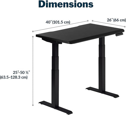Vari ComfortEdge 40x26 Inch Adjustable Standing Desk – Small Electric Sit Stand VariDesk for Apartment, Bedroom, or Home Office + Beveled Edge, Tool-Free Assembly (Black Top/Black Legs)