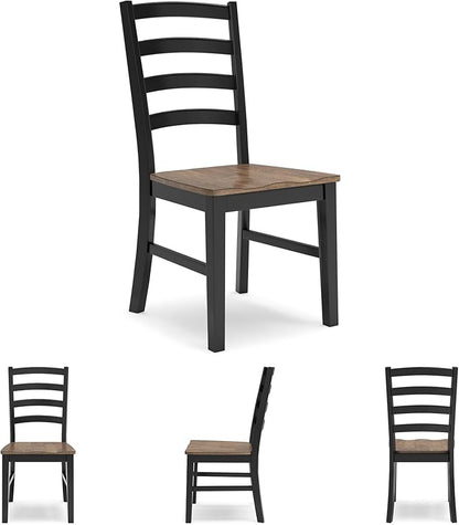 Signature Design by Ashley Wildenauer Armless Dining Chair, Set of 2, Ladderback Design, 19" W x 23.25" D x 39" H, Black & Light Brown with 2-Tone Finish