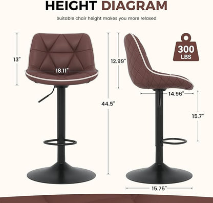 Nalupatio Bar Stools Set of 4, Adjustable Swivel Counter Height Bar Stools with Back, Armless Modern Barstools for Kitchen Island & Home Bar, Upholstered Seat,（Brown）