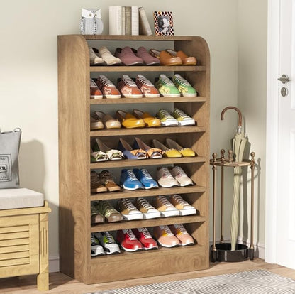 Tribesigns Shoe Rack for Entryway, 8-Tier Tall Shoe Shelf Shoes Storage, Wooden Shoe Cabinet Organizer for Closet, Hallway, Living Room, Wood Color, 2 Pcs