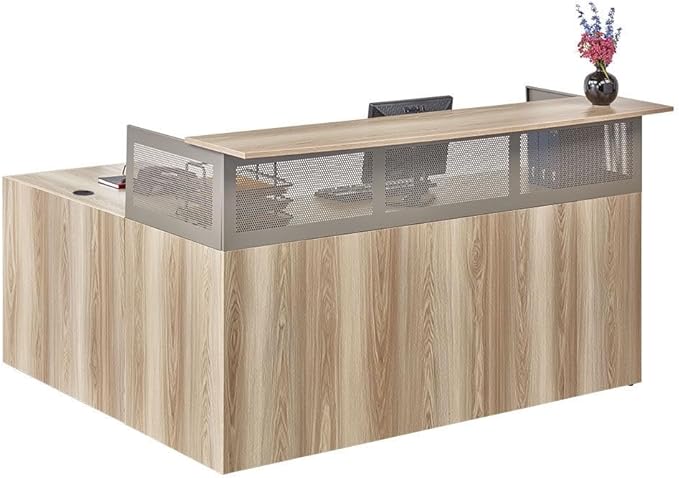 nbf signature series L Shaped Computer Desk for Office Ergonomic Corner Desk with Reversible Return Working PC Desk in Gray Laminate Brushed Nickel Steel Frame