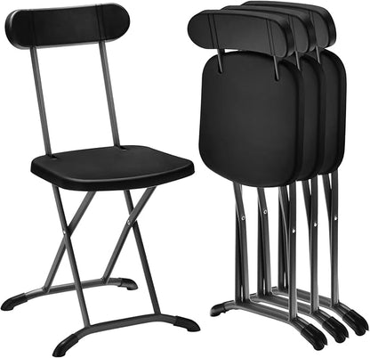 GYMAX Folding Chair, 400lbs Plastic Chairs Set with Steel Frame & Ergonomic Curved Back, Indoor & Outdoor Commercial Event Seat for Meeting, Wedding, Stackable Lightweight Folding Chairs (4, Black)