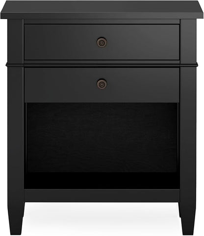 SIMPLIHOME Carlton SOLID WOOD 24 Inch Wide Contemporary Bedside Nightstand Table in Black, For the Living Room and Bedroom