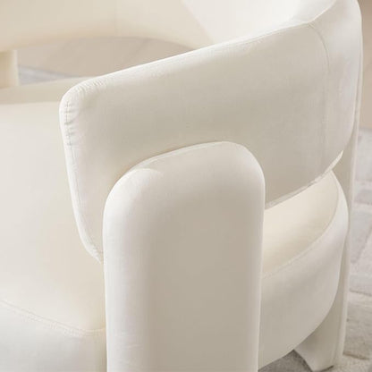 Velvet Accent Chair with Arms, Upholstered Barrel Armchair with Curved Back, Comfy Single Side Chair for Reading, Living Room, Home Office, Beige