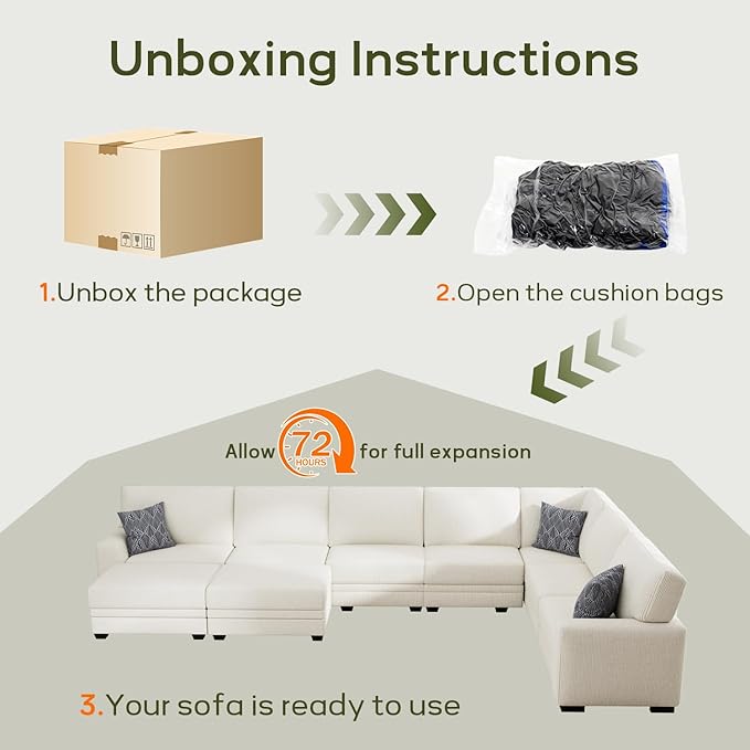 Wanderwell Oversized Modular Sectional Sofa, 6-Seater U Shaped Couches with Movable Ottoman,Corduroy Sectional Couch with Wide and Deep Seats Suitable for Living Room,Bedroom,Apartment (Cream, U-6)