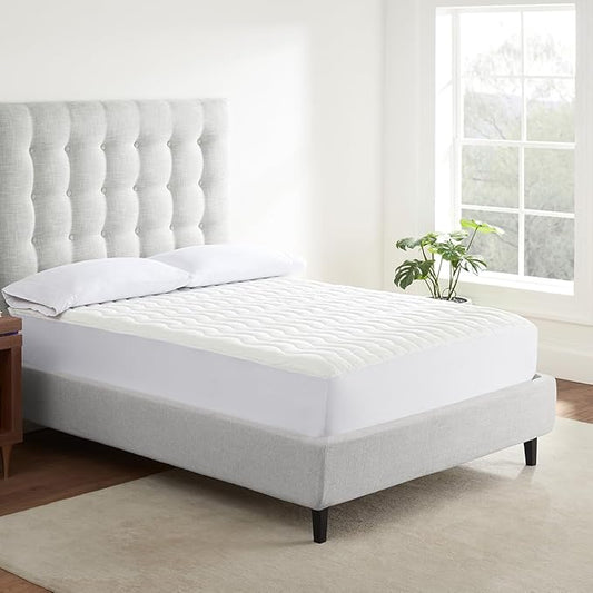 Serta Air Dry Basic Comfort Performance Fabric Quilted Mattress Pad, Cooling and Breathable Mattress Cover, Moisture Wicking Protection with 15" Deep Pocket, California King, White