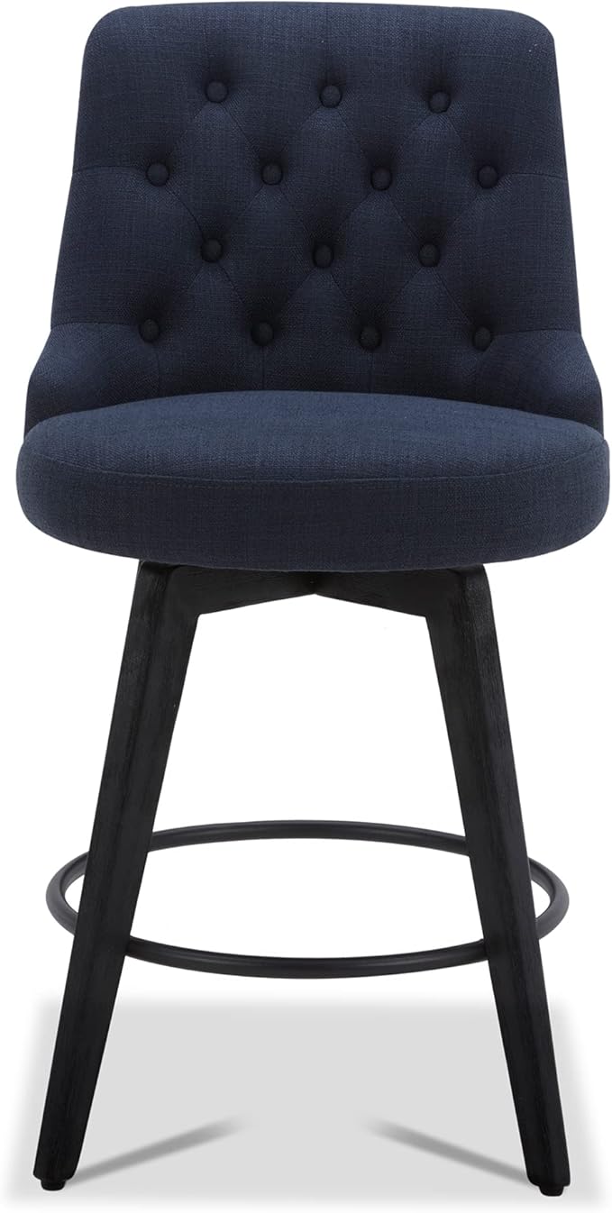 Watson & Whitely Counter Height Bar Stools Set of 3, Performance Fabric Upholstered Modern Swivel Barstool with Back, Solid Wood Legs, 26" H Seat, Insignia Blue