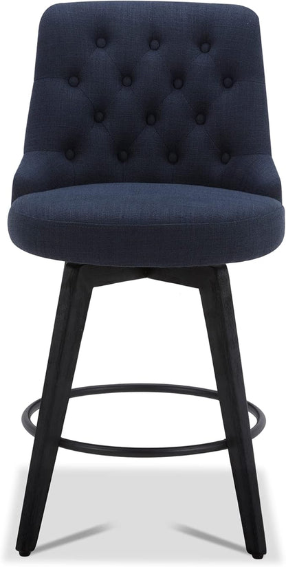 Watson & Whitely Counter Height Bar Stools Set of 3, Performance Fabric Upholstered Modern Swivel Barstool with Back, Solid Wood Legs, 26" H Seat, Insignia Blue