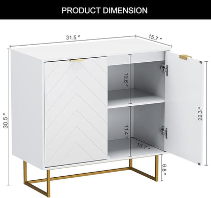 Scurrty Set of 2 31.5'' Sideboard Buffet Cabinet with Storage, Top Weight Capacity 150lbs Sideboard Storage with Doors and Adjustable Shelf, Accent Cabinet for Living Room, Kitchen, White