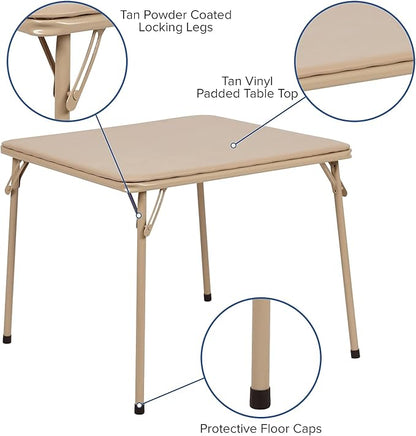 Flash Furniture Mindy Kids 5-Piece Folding Square Table and Chairs Set for Daycare and Classrooms, Children's Activity Table and Chairs Set, Tan