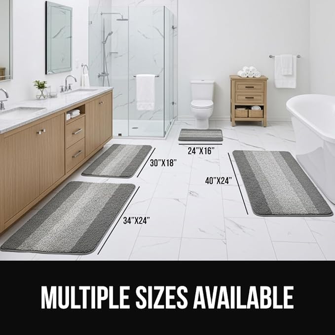 GORILLA GRIP Ultra Soft Plush Bathroom Rugs with Textured Rubber Backing, 34 x 24 Absorbent Quick Dry Bath Mat, Machine Washable Shower Mats, Home Décor Accessories Bathmat Rug Essentials, Grey
