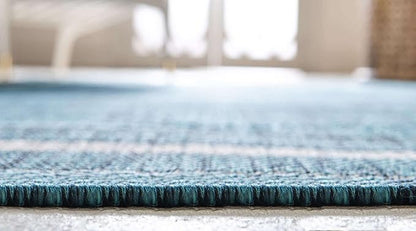 Unique Loom Outdoor Border Collection Area Rug - Soft Border (10'x 13' Rectangle, Teal/ Ivory)