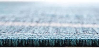 Unique Loom Outdoor Border Collection Area Rug - Soft Border (10' Square Teal/Ivory)