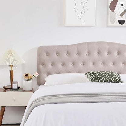Upholstered Twin Headboard, Button Diamond Tufted Headboards with Adjustable Height and Solid Wood Leg, Linen Fabric Padded Headboard for Twin Size Bed, Mordern Head Board, Beige