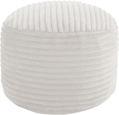MeMoreCool Stuffed Round Pouf Ottoman Foot Rest, Soft Plush Floor Pouf Foot Stool, Corduray Footstool Footrest, Small Round Ottoman for Living Room Couch Sofa Chair, 20x15 Inch Beige