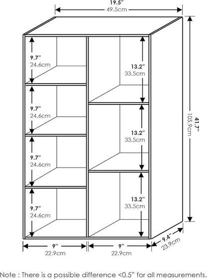 Furinno LUDER Book Shelf, 7-Cube Bookshelf, Bookcase, 9.4 x 19.5 x 41.7, for Living Room, Bedroom, Home Office, White