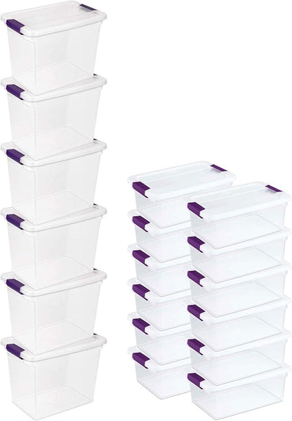 Sterilite 27 Quart Clear Latch Lid Storage Container Tote, 6 Pack, and 15 Quart Clear Latch Lid Storage Container Tote, 12 Pack for Home Organization