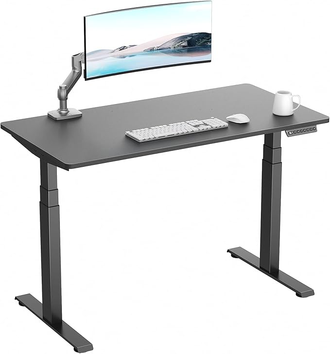 3 Stages Dual Motor Electric Standing Desk with One Piece Desktop, 48 x 24 Inch Adjustable Height Sit to Stand Up Desk for Home Office, Work & Study, Black Frame & Black Desktop (2 Packages)