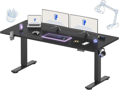FLEXISPOT 71 x 32 Inch Large Standing Desk, Stand Up Desk with Splice Board, Rising Desks for Home Office, Office Desk with Headphone Hook (Black Frame + Black Top, 2 Packages)