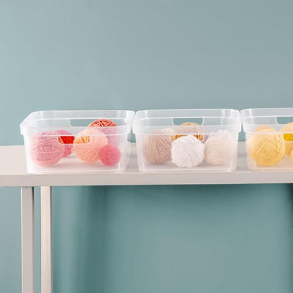 Sterilite 5.25 x 12.25 x 15 Inch Medium Modern Storage Bin w/Comfortable Carry Through Handles & Banded Rim for Household Organization, Clear 8 Pack