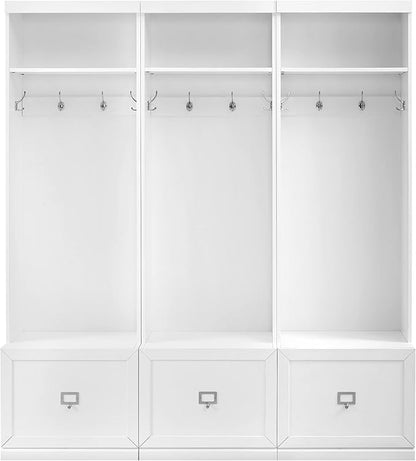 Crosley Furniture Harper 3-Piece Hall Tree Entryway Set with Storage Bench and Coat Rack Hooks for Hanging, White