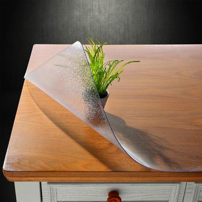 NECAUX Custom 24 x 59 Inch Frosted Table Cover Protector, 1.5mm Thick Plastic Water Resistent Heavy Duty Desk Pad Mat Non-Slip Tablecloth Protector for Coffee Table Sofa Table, Media Stand, Countertop