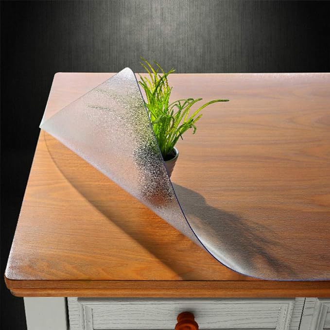 NECAUX Custom 40 x 48 Inch Frosted Table Cover Protector, 1.5mm Thick Plastic Waterproof Heavy Duty Desk Pad Mat Non-Slip Tablecloth Protector for Coffee Table, Sofa Table, Media Stand, Countertop