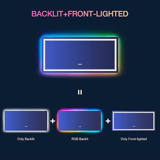48x40 Inch RGB LED Bathroom Mirror with Lights, Color Changing RGB Backlit LED Mirror for Bathroom,Lighted Vanity Mirrors for Bathroom Wall, Dimmable, Anti-Fog (RGB Backlit+Front-Lit)