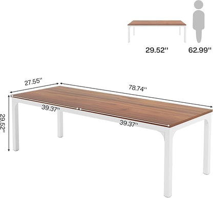 Tribesigns 78.7 Inches Extra Long Computer Desk 2 Person Desk, Double Long Desk, Workstaion for Home Office (Walnut+White)