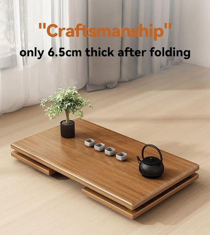 Folding Coffee Table, Foldable Japanese Floor Table No Assembly, Low Coffee Table for Sitting On The Floor, Small Coffee Tables for Living Room Meditation Tea Room Tatami Dining 39.4 Inch